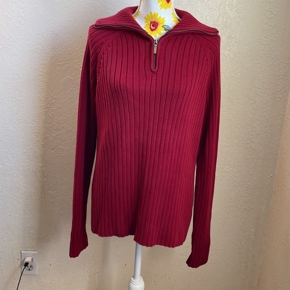 Jones New York Sport ~ Medium ~ 100% Cotton Red Zip Front Sweater - Picture 3 of 9